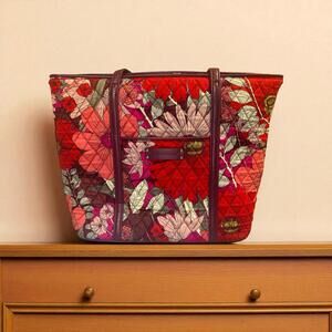 Vera Bradley Bohemian Blooms Handbag, Purse, Tote, Red Pink double handle zip